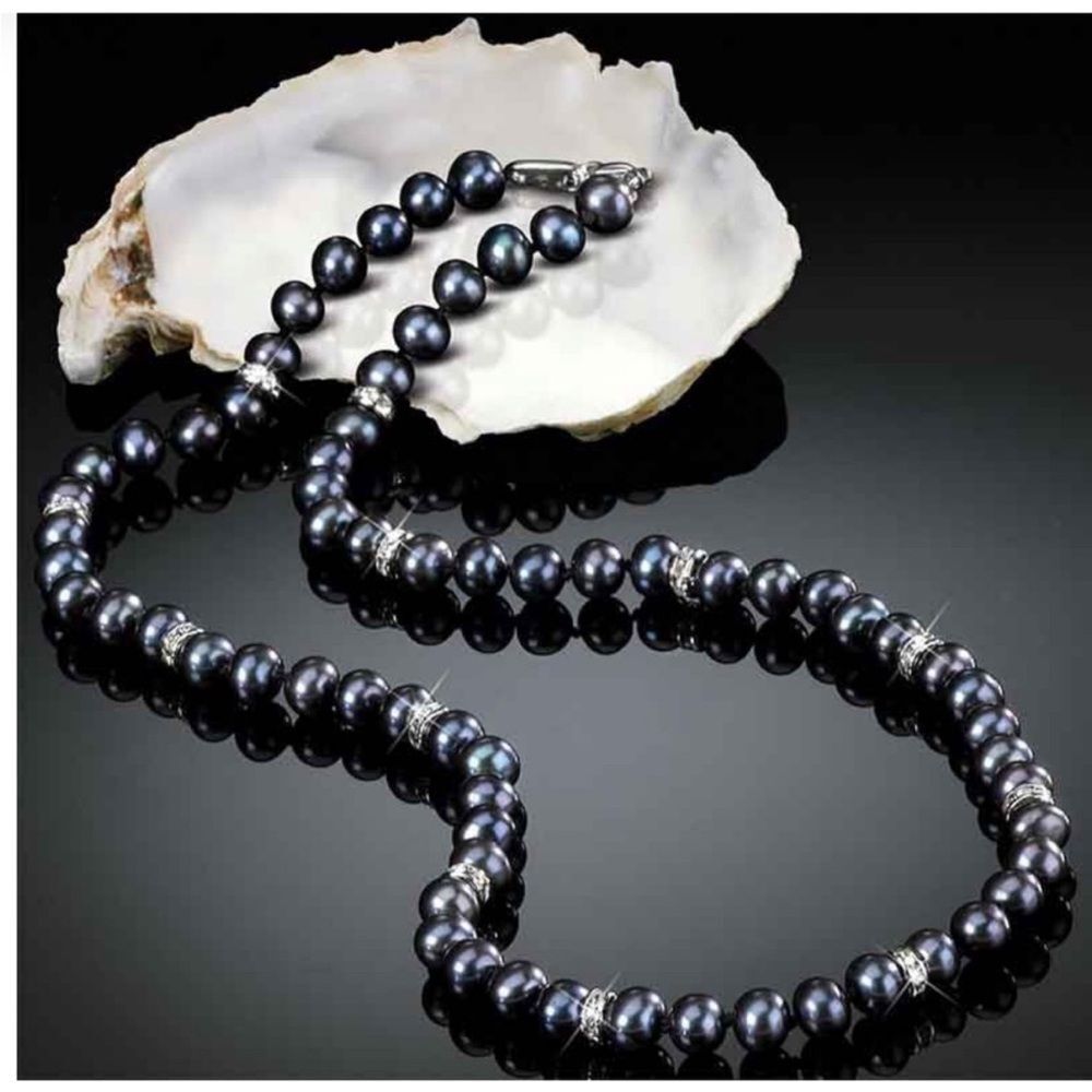 Danbury Mint Necklace Black Pearl Swarovski Crystal 925 Sterling Silver